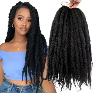 Ekstensi rambut Pilin Afro Kinky 18 inci 24 inci crochet Marley Braiding 30 helai 100gram rambut sintetis kepang crochet