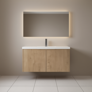 Modern 36-Inch Bathroom Vanity With Soft Close Doors Wall Mounted Wood Cabinet Ceramic Sink Rectangle Light Finish - Product Image 2
