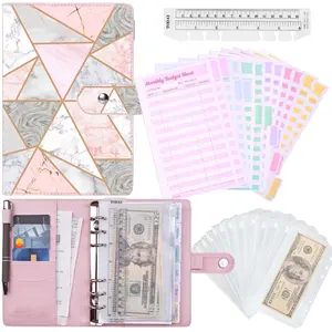 Pink Leather Cash Stuff ing Binder mit Umschlägen Brieftasche mit Reiß verschluss tasche als Geld sparen Binder Notebook