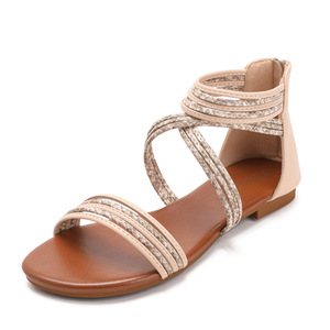 Elegant Brown Genuine Leather <b>Flat</b> <b>Sandals</b> Open Toe Slip-On Women's Summer Breathable Strappy Design Drop Shipping - Product Image 3