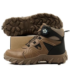 High Top Safety Shoes Steel Toe Shock Resistant Construction Work Boots Men Brown Black Button Closure - Product Image 2