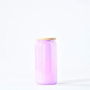Custom 16Oz Cup 16 Oz Reusable Beer Can Shaped Bottle Glass Cups With Bamboo Lid and Straw - Product Image 2
