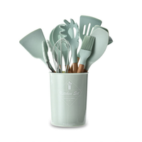 Ensemble de 12 accessoires de cuisine en silicone, outils de cuisine, ustensiles de cuisine en silicone avec manches en bois
