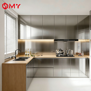 Armoires de cuisine en acier inoxydable avec design gratuit, texture métallique <span class=keywords><strong>antirouille</strong></span>, cuisinière intégrée - Product Image 3