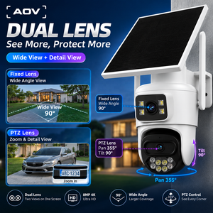Caméra solaire Wistino Farm à double objectif, carte SIM 4G, vision nocturne avec alarme de mouvement par lumière rouge et bleue, caméra AOV - Product Image 2