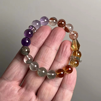 Bracelet de guérison pour la prospérité et l'intuition avec citrine brésilienne, quartz rutile vert et améthyste uruguayenne