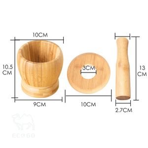 Juego de mortero y Maja de bambú Molinillo de especias redondo con tapa redonda - Product Image 4