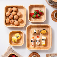 Assiette à salade et bol de service carrés contemporains en bois avec logo personnalisé, vaisselle en bois d'hévéa de qualité alimentaire écologique pour hôtels