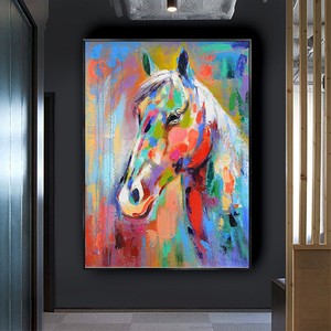 Decoración moderna para el hogar abstracto 100% pintado a mano colorido Animal cabeza de caballo pintado a mano acrílico pintura <span class=keywords><strong>al</strong></span> <span class=keywords><strong>óleo</strong></span> caballo - Product Image 4