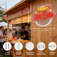 Letrero LED de Neón Retro con Diseño de Hot Dog, Lámpara de Pared Acrílica, Alimentación USB, Regulable, Clasificación IP65, Ideal para Tiendas y Fiestas