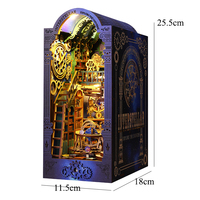 Kit d'insertion d'étagère de coin livre DIY 3D Puzzle en bois Maison de poupée Assemblage Modèle Serre-livres avec meubles Lumière LED Cadeaux de Noël