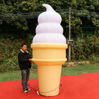 Cono de Helado Inflable de Felpa Aero de 3.7m para Exteriores, Réplica Inflable Promocional de Marca, Globo Inflable de Comida Imitada Personalizado