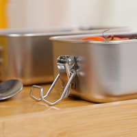 Boîte de conservation alimentaire hermétique en acier inoxydable 18/8 avec clip de verrouillage, boîte à lunch anti-fuite, boîte bento en acier inoxydable