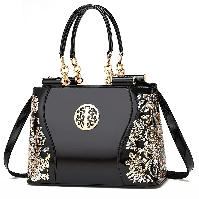 factory direct sale Retro style Sequin embroidery PU Multiple pockets women handbags
