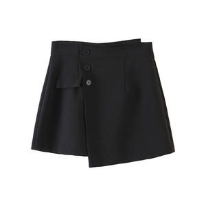 รันฉี N8049 กางเกงกระโปรงเอวสูงไม่สมมาตรสีดำขนาดบวกสำหรับผู้หญิงสไตล์กระดุมเส้นใยโพลีเอสเตอร์ - Product Image 4