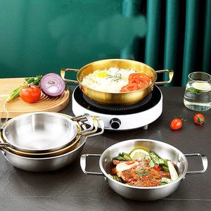 Panci Makanan Laut Stainless Steel Emas Tebal Panci Kecil Tunggal untuk Rumah Tangga Panci Mie Korea Panci Makanan Laut dengan Dua Pegangan Alat Memasak - Product Image 6