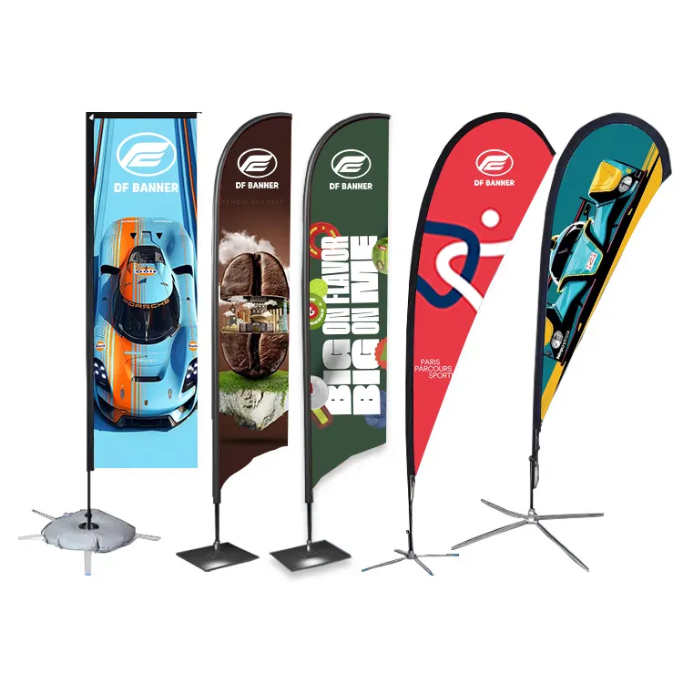 Benutzer definiertes Logo gedruckt Teardrop Flex Flying Beach Feder Flagge Außenwerbung Banner steht Polyester Pole Roll Displays