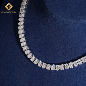ZUANFA JEWELRY 925 Silver Oval Cut Moissanite <b>Statement</b> <b>Necklace</b> Unisex Luxury Tennis Chain - Product Image 5
