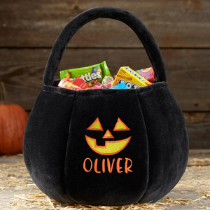 Bolsa de Halloween de calabaza de peluche para dulces, cubo personalizado con nombre para niños, cubo de Halloween - Product Image 2