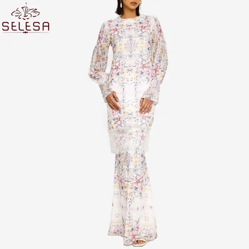 Latest Design Pleated Saree Kaftan Dress Silk Elegant Wear African Muslim Women Baju Kurung Abaya