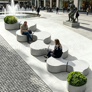 Nuevos Materiales de Construcción de Piedra GRC: Banco Modular Combinado y Taburete Combinado para Patio Exterior, Plaza y Jardín de Cemento. - Product Image 3