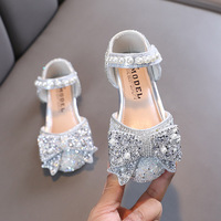 Chaussures de princesse pour filles, sandales à cristaux scintillants avec nœud antidérapant, chaussures pour enfants en bas âge
