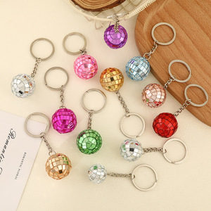 Porte-clés en verre multicolore avec impression UV, pendentif boule <span class=keywords><strong>disco</strong></span> réfléchissant pour les fêtes d'Halloween et de Noël - Product Image 2