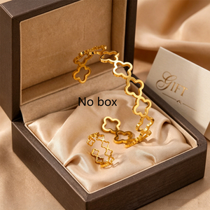 <span class=keywords><strong>MIOU</strong></span> Juego de 2 Pulseras de Moda para Mujer, de Acero Inoxidable Dorado, con Hebilla de Flor de Cuatro Hojas y Diseño Hueco, Elegante Brazalete y Anillo - Product Image 2