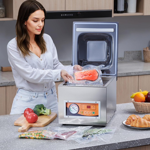 Electric Chamber Vacuum Sealer 260W Electronic Control Stainless Steel Household Use Packing Machine for Wet Foods