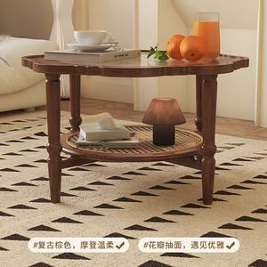 French Retro <b>Solid</b> <b>Wood</b> Round Coffee <b>Table</b> Glass <b>Top</b> Petal Shape Living Room Side <b>Table</b> New Style - Product Image 4