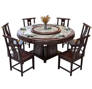 โต๊ะรับประทานอาหารทรงกลมหินแกรนิตสไตล์จีนแบบใหม่พร้อมเก้าอี้ โต๊ะรับประทานอาหารไม้เนื้อแข็งแบบหมุนได้สำหรับใช้ในบ้าน โรงแรมพร้อมโต๊ะหมุน - Product Image 1