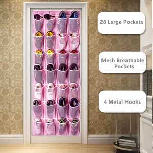 28-Pockets Foldable Hanging <b>Shoe</b> Organizer with Large Size PVC Mesh Pockets Over Door <b>Shoe</b> Rack <b>Holder</b> Non-Woven Fabric - Product Image 6