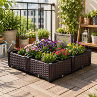 Jardinière rectangulaire en plastique PP tressé, marron, légère, pour usage extérieur