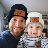 Bonnets d'hiver personnalisés pour hommes avec patch en cuir, faible MOQ, motifs à carreaux de dessins animés, pour le monde des affaires avec logo