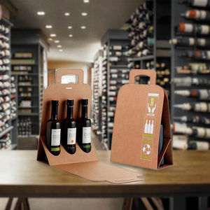 שקית נשיאה ליין מנייר קראפט ממוחזר בהתאמה אישית עם ידיות חתוכות בלייזר והדפסת אופסט ל-1/2/3 בקבוקים - Product Image 1