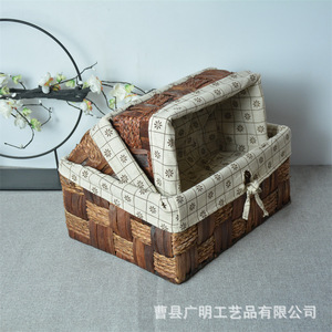 Woven <b>Storage</b> <b>Basket</b> <b>Square</b> Cotton Fabric Organizer Coffee Brown Standing Type Clothing Organizer - Product Image 3