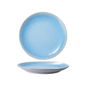 Handmade Porcelain Plates And Bowls Set Wholesale Nordic Blue Kitchenware Dishes Set Ceramic Dinnerware Set For Restaurant Home