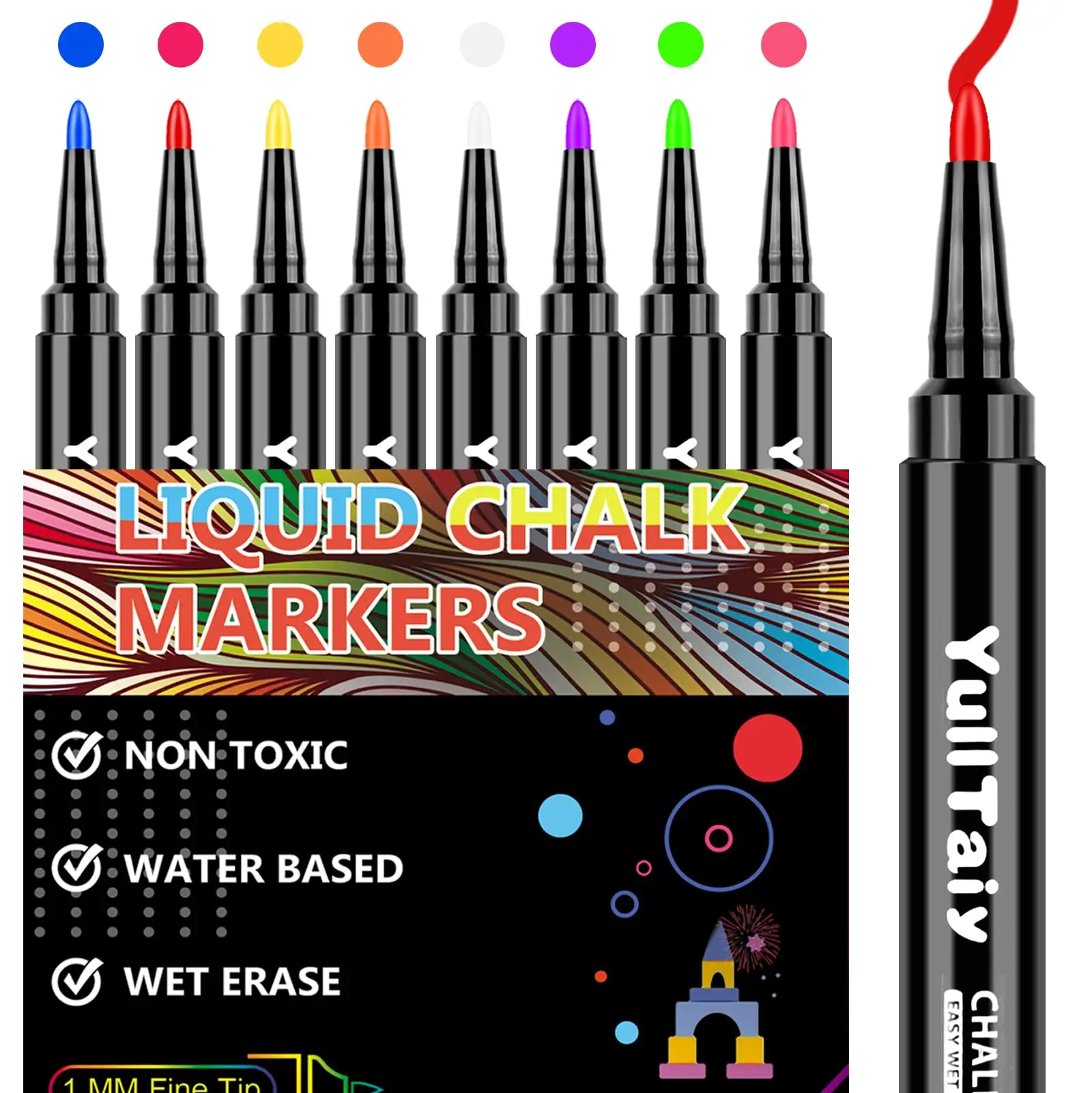 8 Color Marker Fine Tip Erasable Non Toxic Ink DIY Art Graffiti Chalk Marker Pen For Whiteboard Refrigerator Ceramic Metal