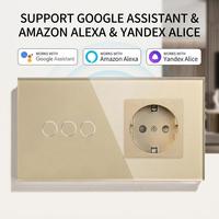 UBARO pour interrupteur intelligent Wi-Fi, prise normale EU, panneau en verre trempé, commande vocale à distance, compatible Alexa/Google Smart Life 240V