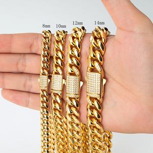 الجملة المختنق 18k الذهب مكتنزة ميامي سلسلة 10 مللي متر ميامي الكوبية سلسلة قلادة مخصص الذهب الكوبي ربط سلسلة 14k الذهب الماس قفل - Product Image 3