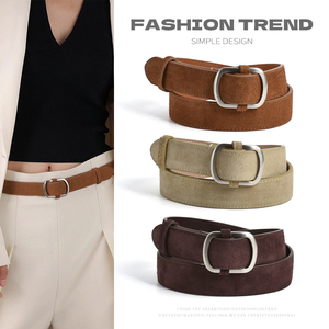 Cinturón de Cuero Genuino Mate Retro Americano Transfronterizo para <span class=keywords><strong>Mujer</strong></span>, Decorativo, de Alta Gama, con Hebilla de Cobre, Venta al por Mayor - Product Image 1