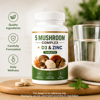 Tabletas de Mezcla de 5 Hongos OEM |   Melena de León, Reishi, Cordyceps, Chaga, Cola de Pavo |   Soporte Inmunológico con Vitamina D3 y Zinc