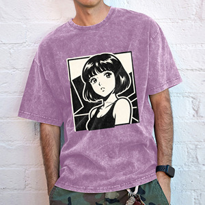 T-shirt Oversize Vintage con Lavaggio Acido Stile Giapponese Manga Girl, Stampa Grafica, Casual Streetwear in Cotone a Maniche Corte - Disponibile negli USA - Product Image 2