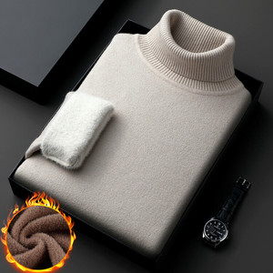 Pull à col roulé pour homme, doublé polaire épais, coupe ajustée, couleur unie, couche intérieure chaude, décontracté, manches longues, anti-boulochage - Product Image 1
