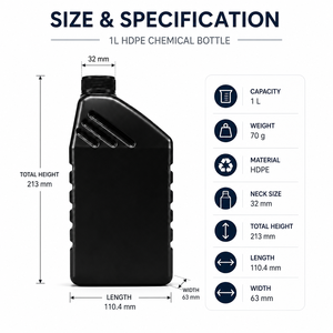 Robuste 1L HDPE Schwarze Plastikflasche mit Sicherem Schraubverschluss Lebensmittelechter Behälter für Chemikalien und Motoröl Großpackung - Product Image 5
