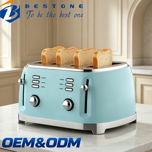 เครื่องปิ้งขนมปัง BESTONE 4 แผ่น สีเขียวมิ้นท์ ไฟฟ้า พร้อมฟังก์ชั่นละลายน้ำแข็ง อุ่นอาหาร และยกเลิกการปิ้ง ควบคุมด้วยระบบกลไก สำหรับใช้ในครัวเรือน - Product Image 1