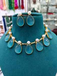 <b>Gold</b> Plated premium Choker Necklace <b>set</b> with Earrings Fashion <b>Jewelry</b> for Wedding Wear Handmade Bulk Product - Product Image 4