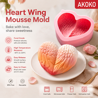 Moule en silicone AKOKO en forme d'aile d'ange et de cœur, qualité alimentaire, sans BPA, antiadhésif, pour desserts de la Saint-Valentin, gâteaux au chocolat