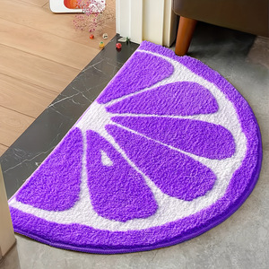 Semicircle Lemon Fruit Design Plush Water Absorbent Bathroom Mat Non Slip Indoor Bedroom Entrance Doormat Wholesale - Product Image 4