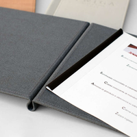 Porte-menu personnalisé en lin et cuir PU avec pochette latérale en PVC pour menu de restaurant, livre de boissons personnalisable